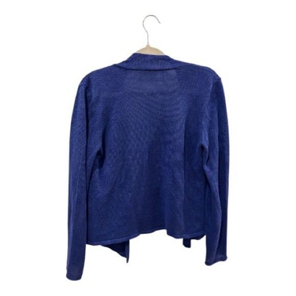 Eileen Fisher Open Knit Drape Cardigan Purple Blue Linen Size Petite Medium - Picture 2 of 6